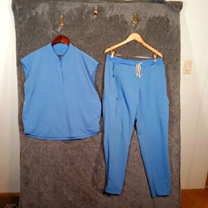 Figs Technical Collection Set Top N Pants Ceil Blue Scrubs Womens